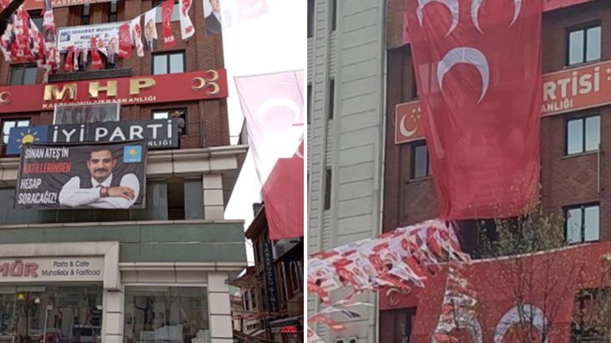 Bahçeli'nin mitingi öncesi İYİ Parti ve MHP il başkanlıkları arasında pankart düellosu